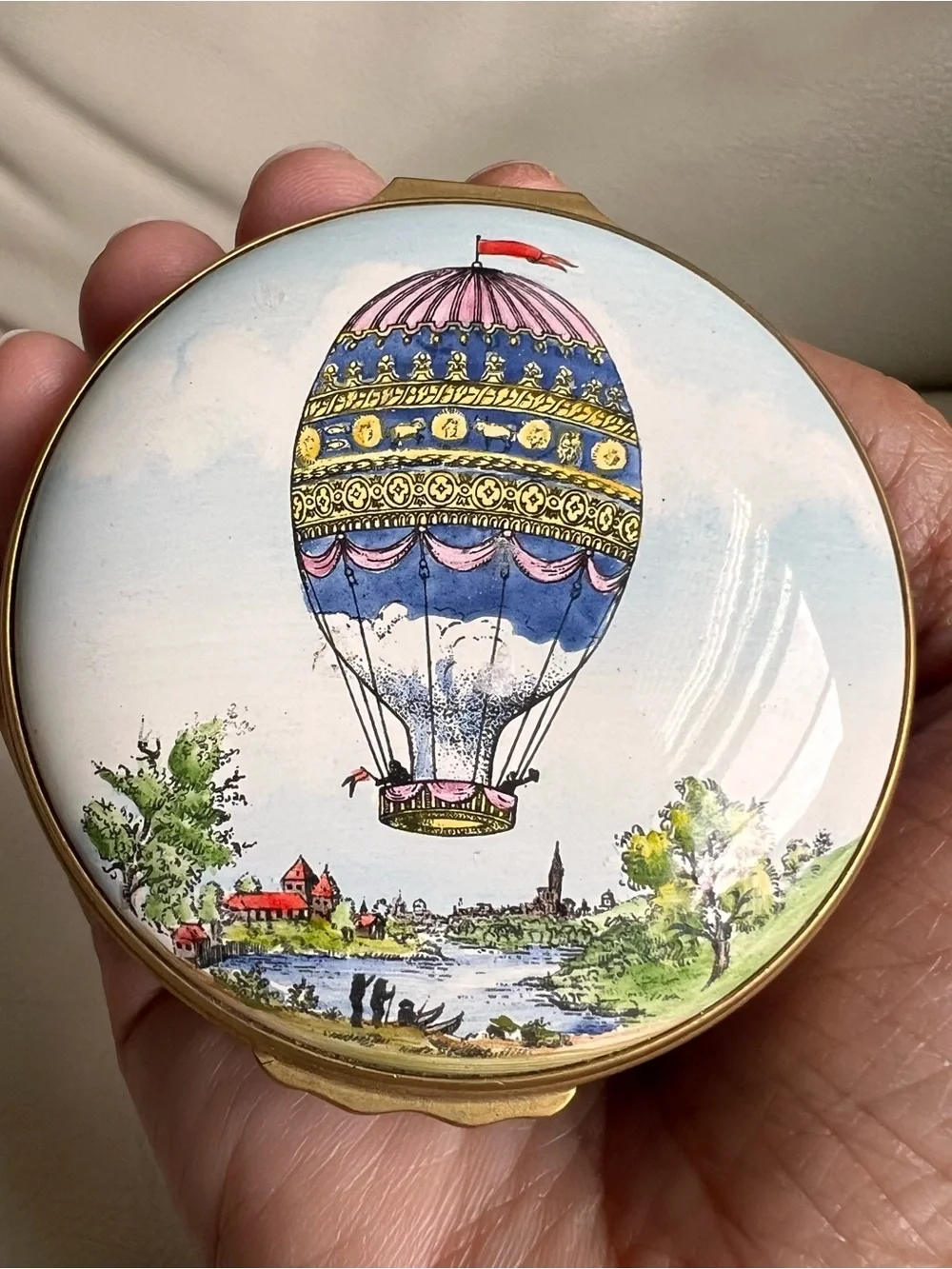 Halcyon Days Enamels Hot Air Balloon Trinket Box 1784 Ascent at Strasbourg